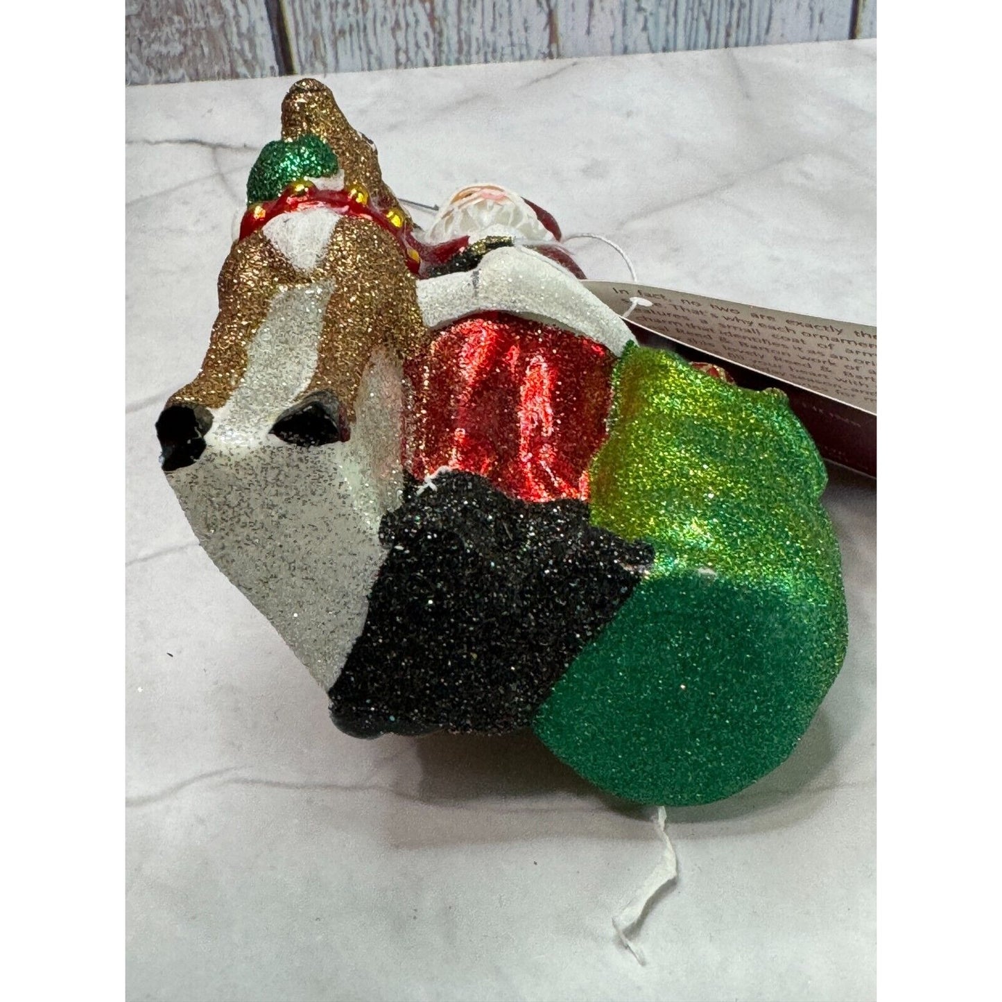 Reed Barton Santa and Reindeer Christmas Reflections Europeon Glass Ornament