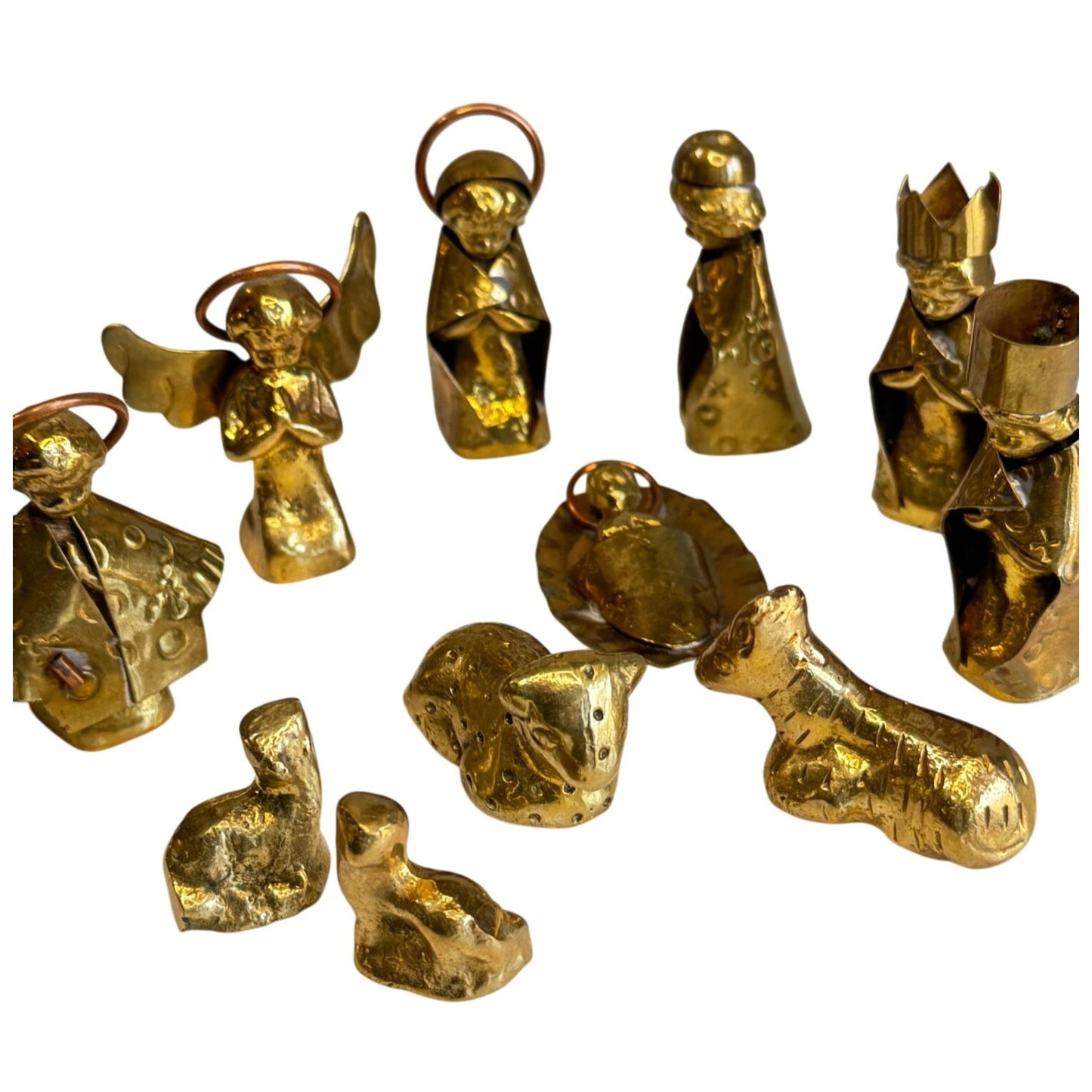 Mexico Folk Art Mini Nativity Set 10 Pc Brass Copper Artisan Made 2 1/2"