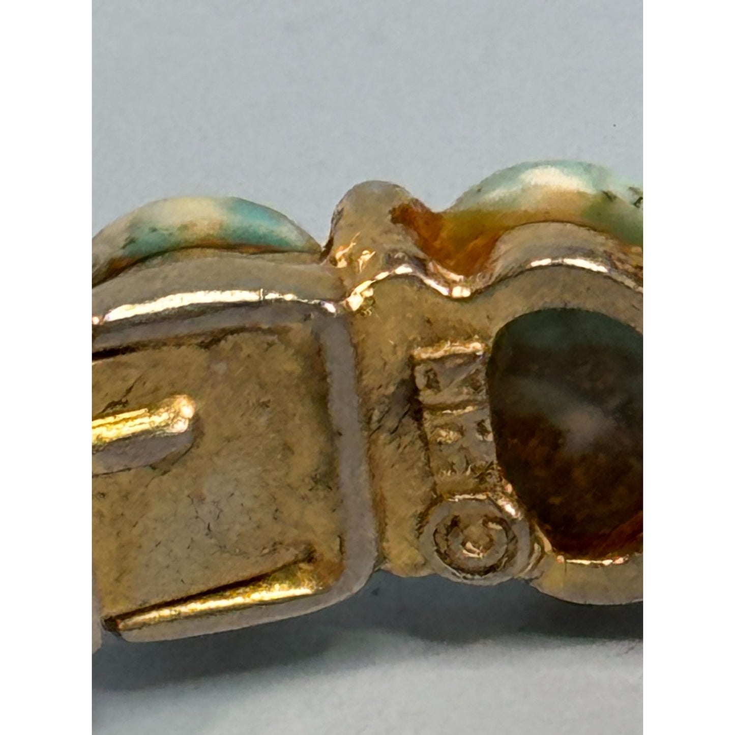 MCM HAR Designer Signed Turquoise Hinged Cuff Bracelet 6" Vintage Gold Tone Jewelry