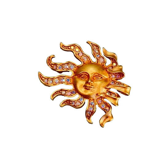 Kirks Folly Celestial Sun Golden Moon Face AB Faceted Crystal Brooch Vintage