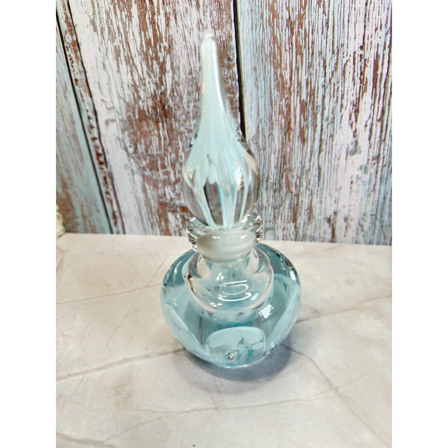 1977 Joe Zimmerman Blue Swirl Art Glass Perfume Bottle Paperweight Signed Empty