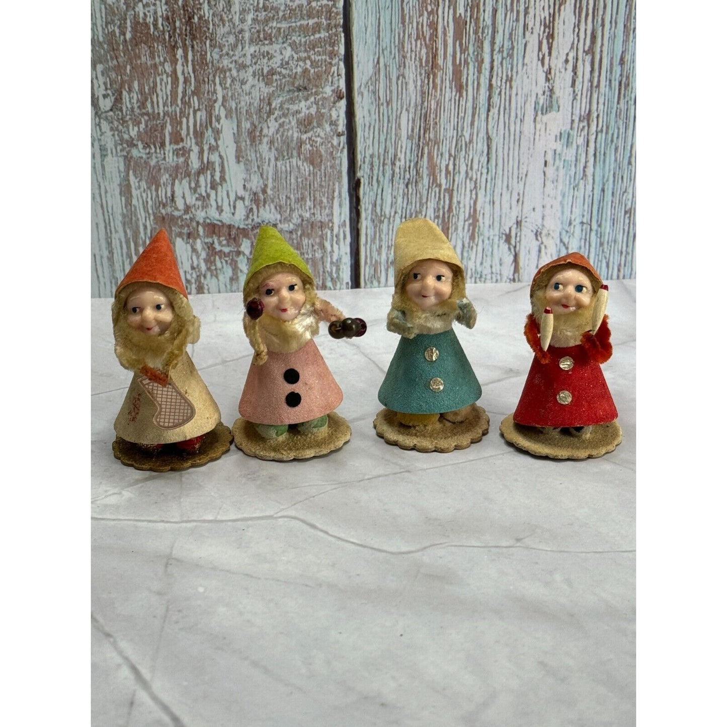 Vintage Plastic Chenille Gnome Elf with Articulated Head Arms Spun Cotton Beard