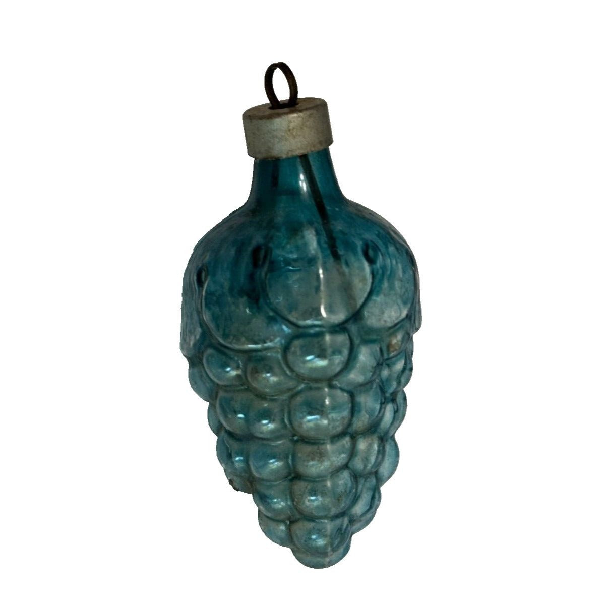 Antique Unsilvered Blue Blown Glass Grape Orament c1940's
