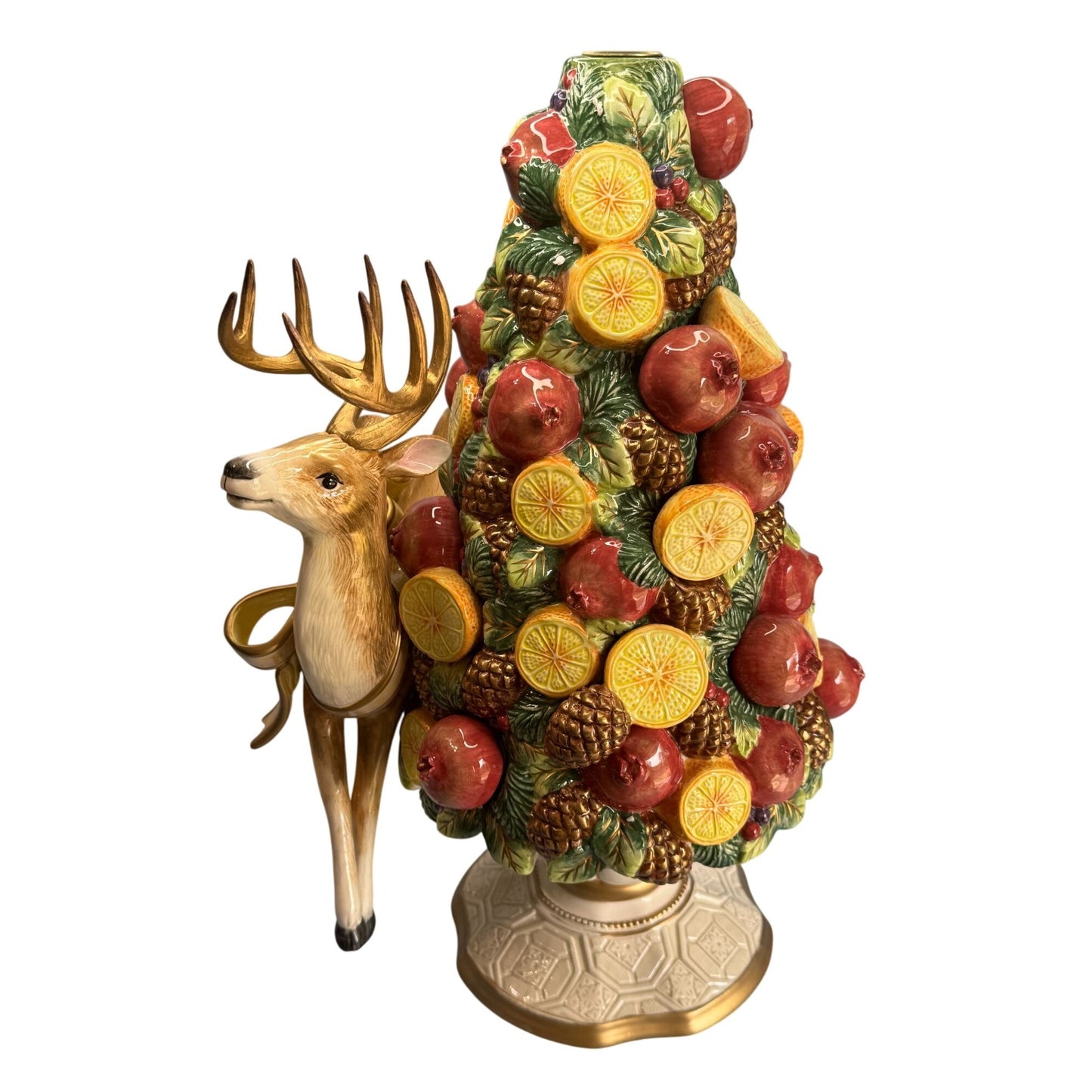 Fitz & Floyd Classics Winter Spice Deer Topiary Christmas Centerpiece Large 19"