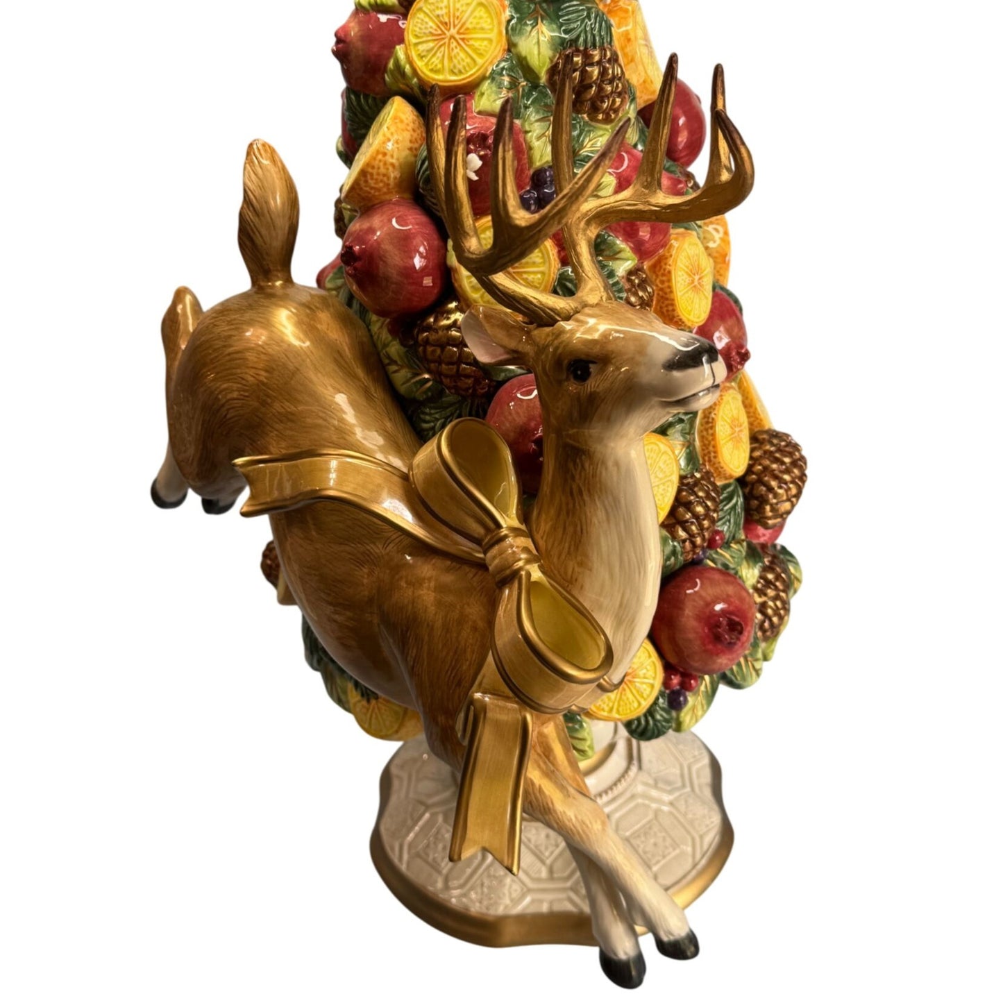 Fitz & Floyd Classics Winter Spice Deer Topiary Christmas Centerpiece Large 19"