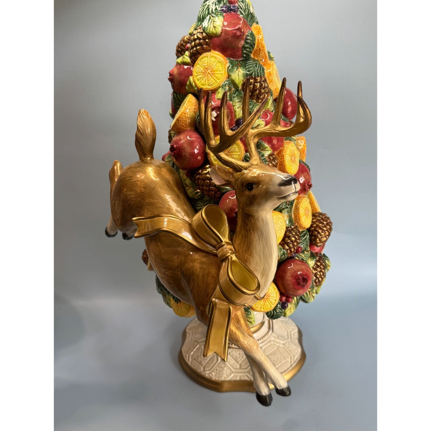 Fitz & Floyd Classics Winter Spice Deer Topiary Christmas Centerpiece Large 19"