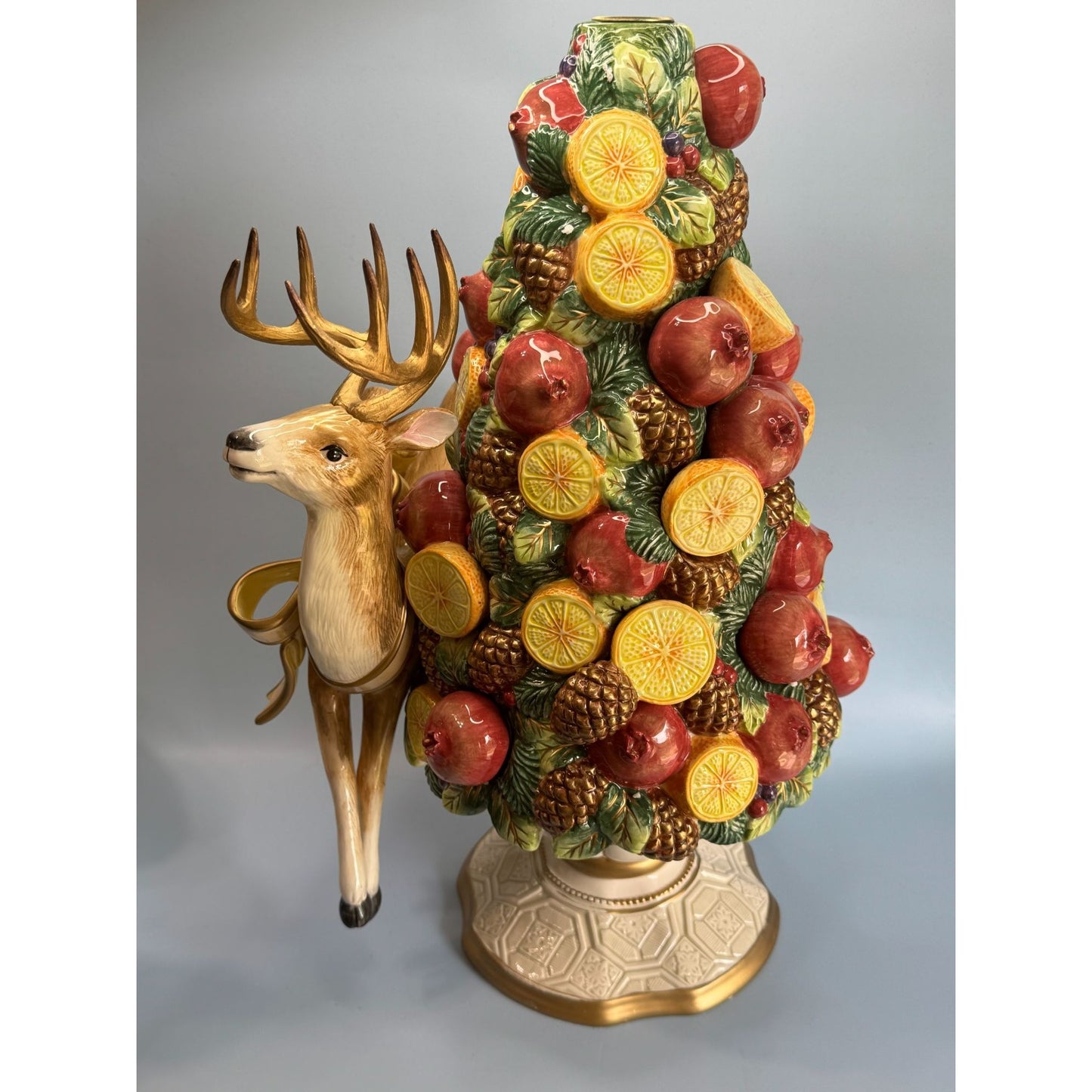 Fitz & Floyd Classics Winter Spice Deer Topiary Christmas Centerpiece Large 19"