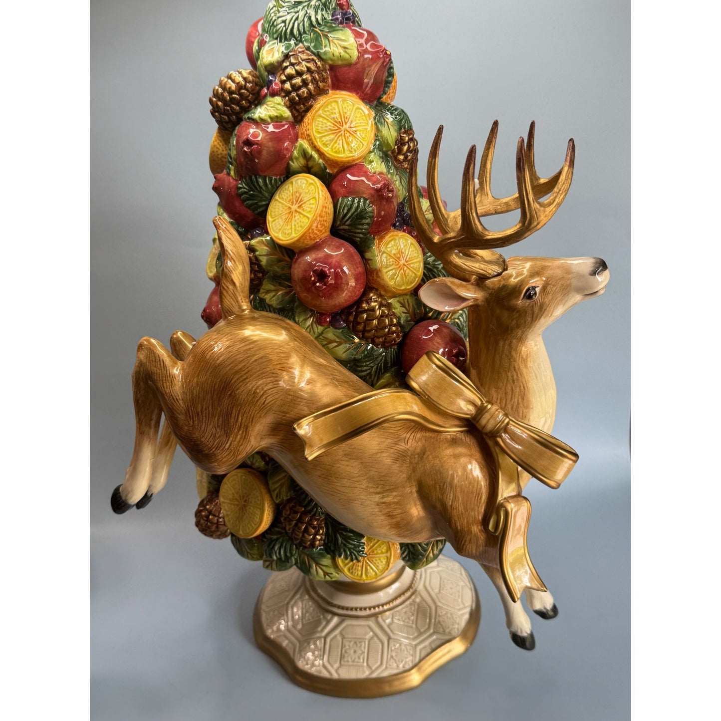 Fitz & Floyd Classics Winter Spice Deer Topiary Christmas Centerpiece Large 19"