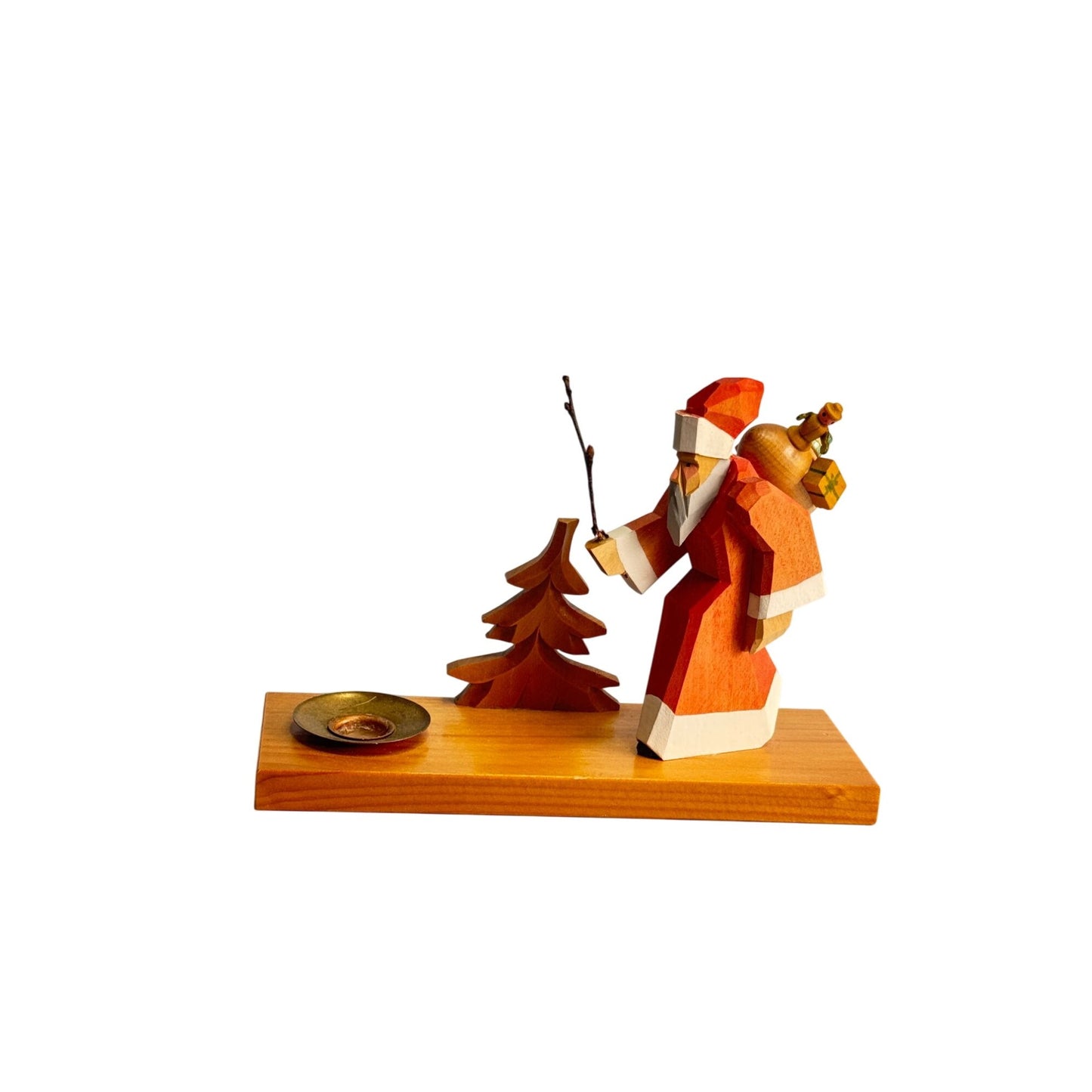Erzgebirge Holzkunst German Wood Figural Father Christmas Candle Holder Approx. 5" High & 6 1/2" Long