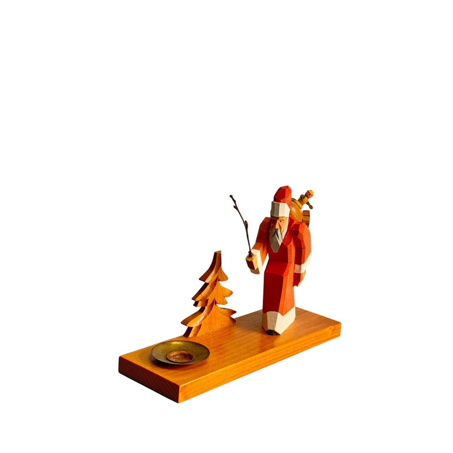 Erzgebirge Holzkunst German Wood Figural Father Christmas Candle Holder Approx. 5" High & 6 1/2" Long