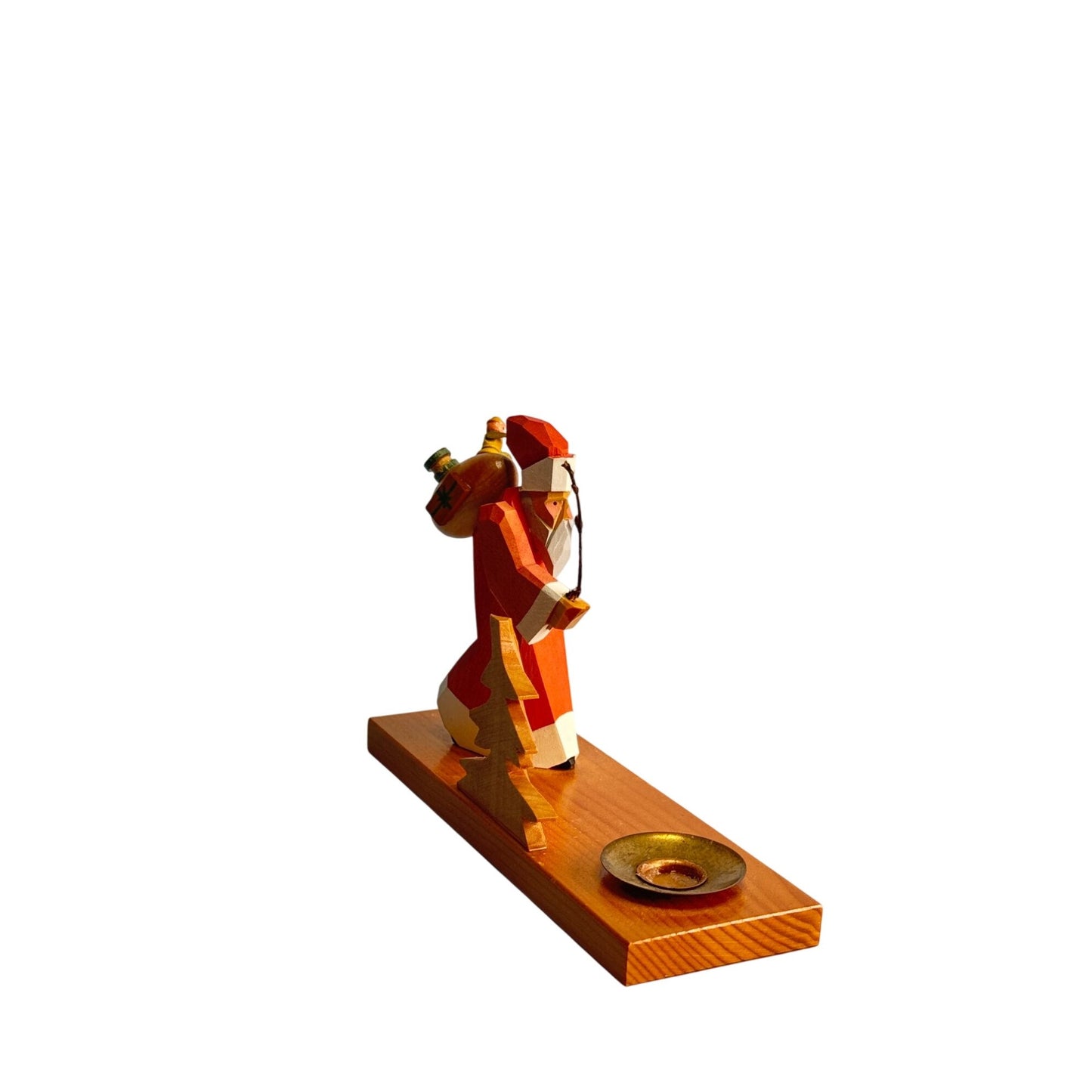 Erzgebirge Holzkunst German Wood Figural Father Christmas Candle Holder Approx. 5" High & 6 1/2" Long