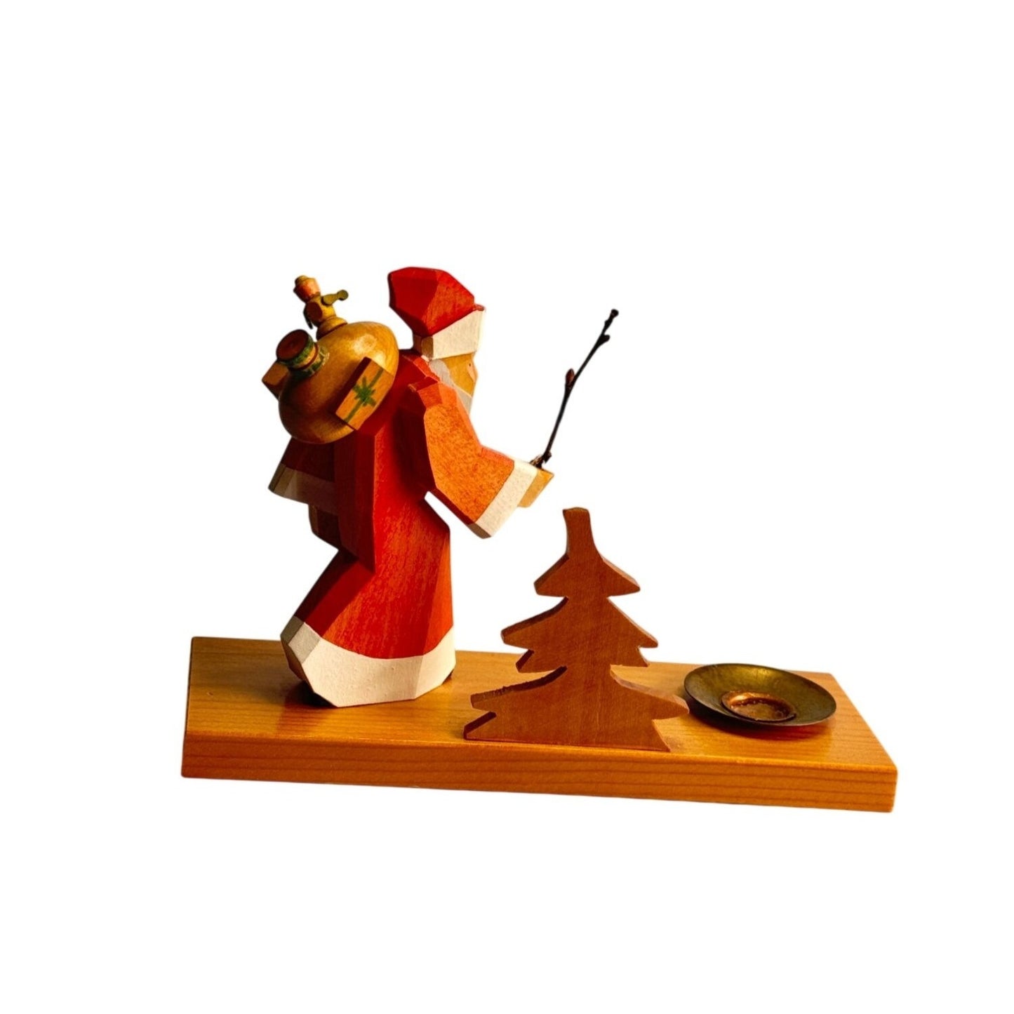 Erzgebirge Holzkunst German Wood Figural Father Christmas Candle Holder Approx. 5" High & 6 1/2" Long