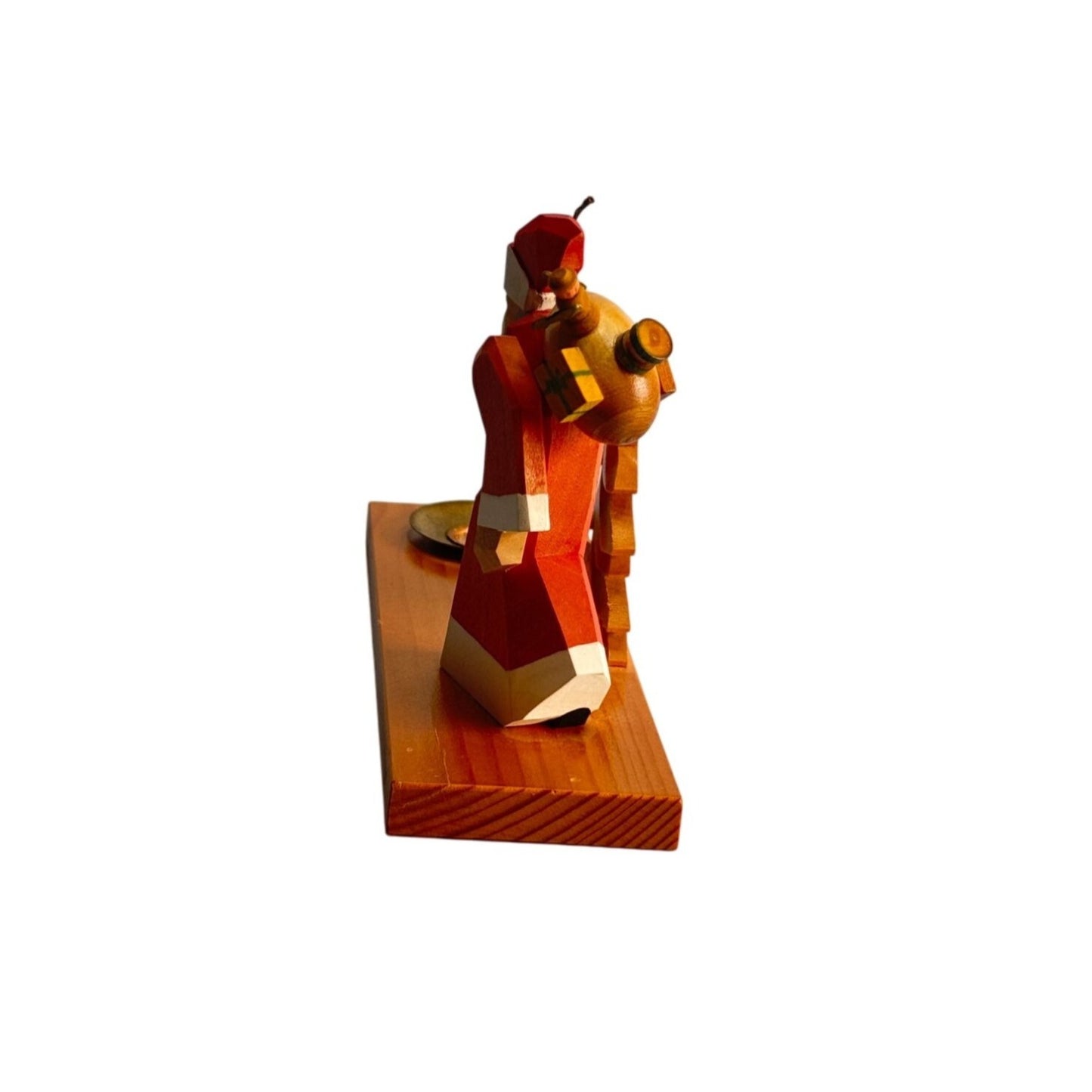 Erzgebirge Holzkunst German Wood Figural Father Christmas Candle Holder Approx. 5" High & 6 1/2" Long