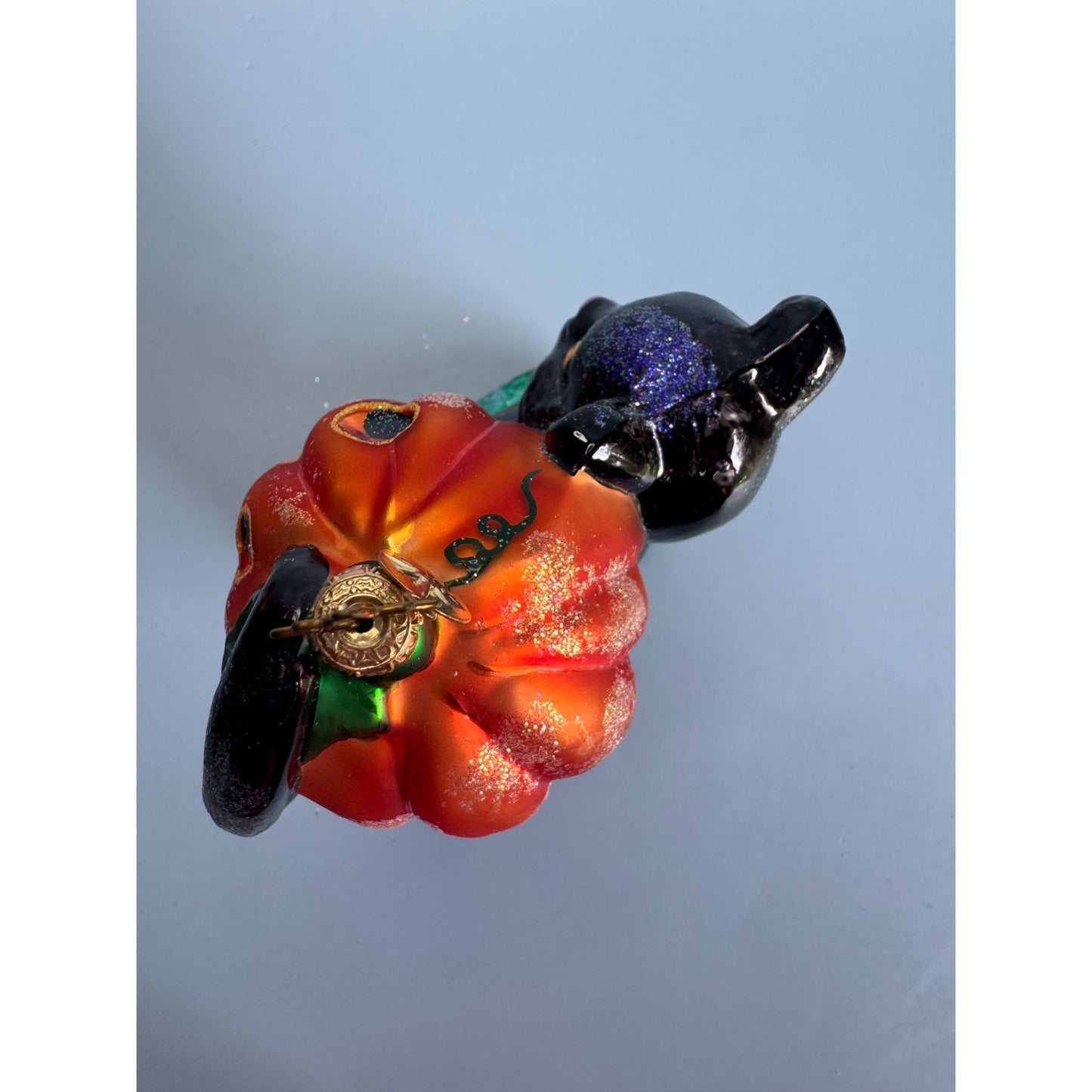 Christopher Radko Blackie N Jackie Black Cat Pumpkin Halloween Ornament Rare 5"