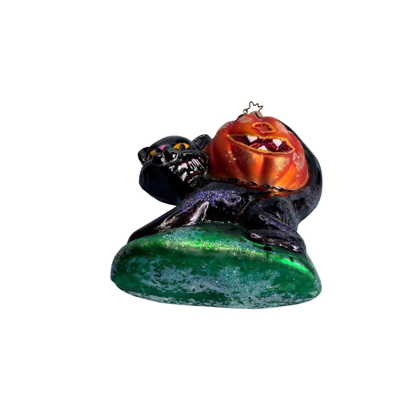 Christopher Radko Blackie N Jackie Black Cat Pumpkin Halloween Ornament Rare 5"