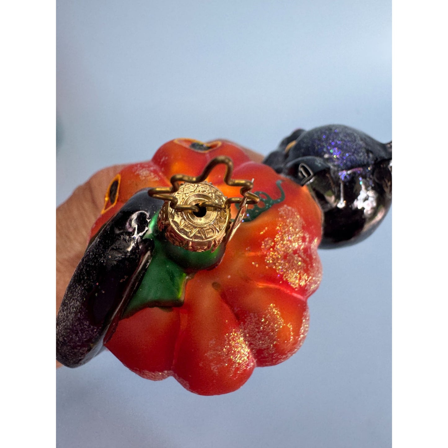 Christopher Radko Blackie N Jackie Black Cat Pumpkin Halloween Ornament Rare 5"