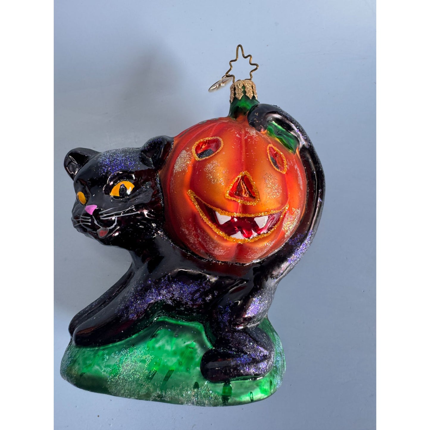 Christopher Radko Blackie N Jackie Black Cat Pumpkin Halloween Ornament Rare 5"