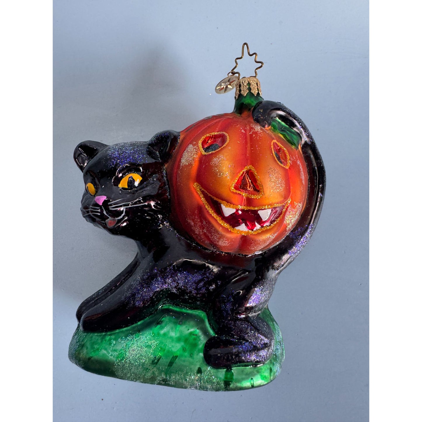 Christopher Radko Blackie N Jackie Black Cat Pumpkin Halloween Ornament Rare 5"