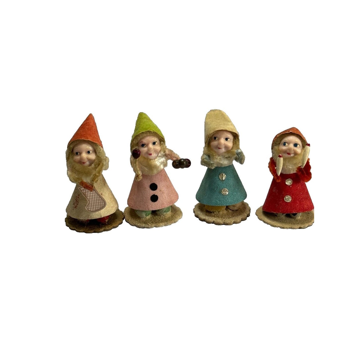 Vintage Plastic Chenille Gnome Elf with Articulated Head Arms Spun Cotton Beard