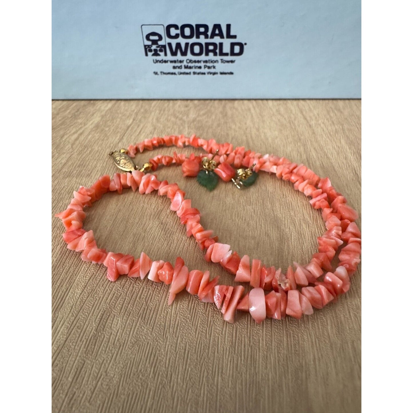 Carved Coral Bead Nuggets Necklace & Rose Earrings Set From Coral World