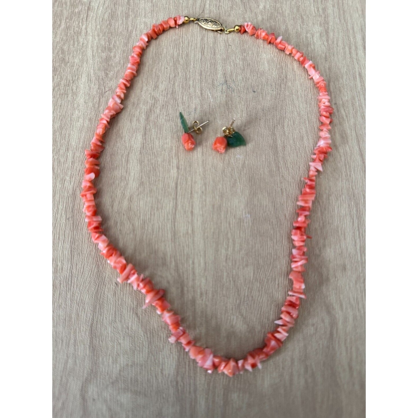 Carved Coral Bead Nuggets Necklace & Rose Earrings Set From Coral World