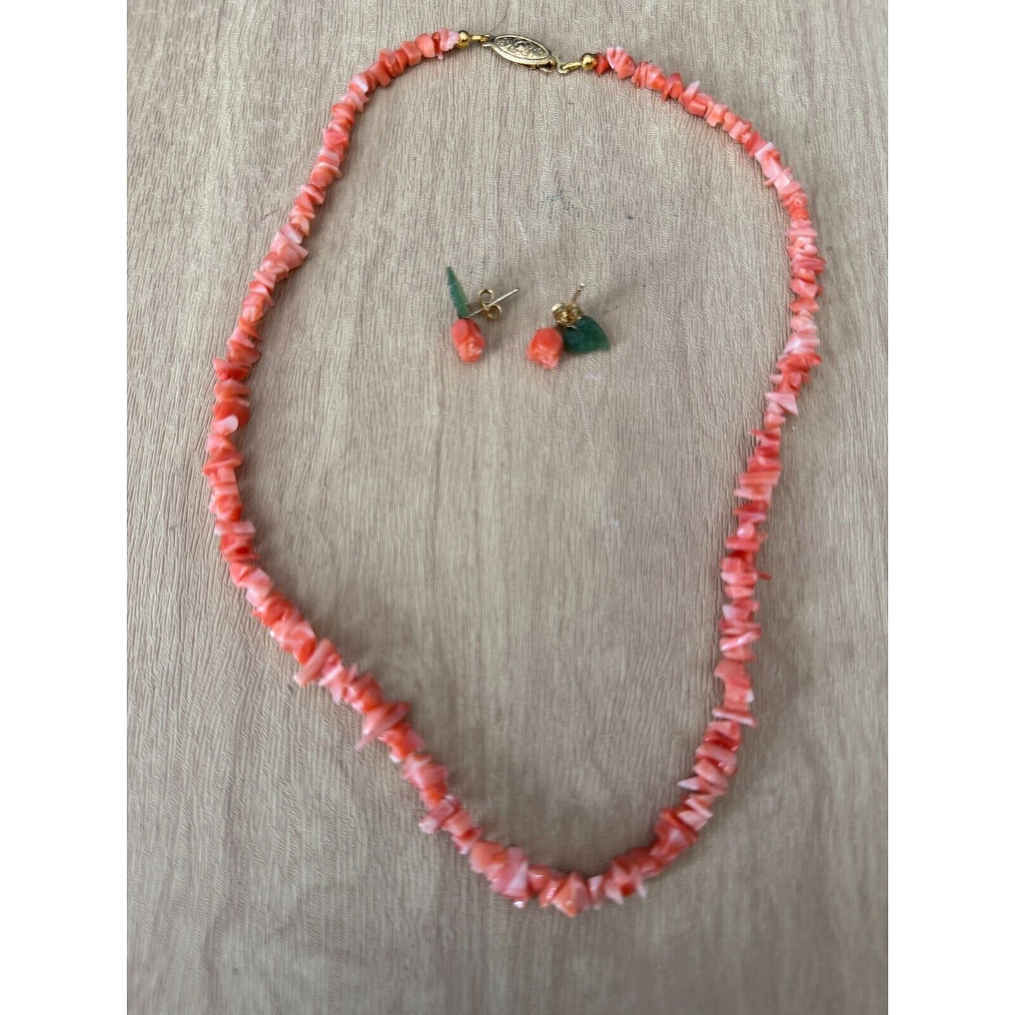 Carved Coral Bead Nuggets Necklace & Rose Earrings Set From Coral World