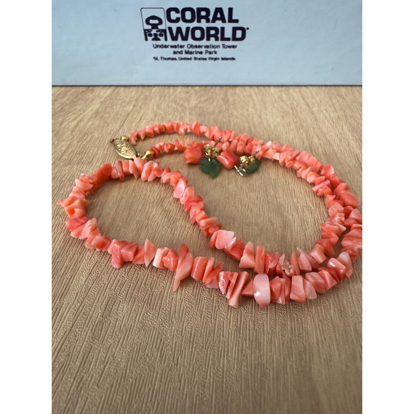 Carved Coral Bead Nuggets Necklace & Rose Earrings Set From Coral World
