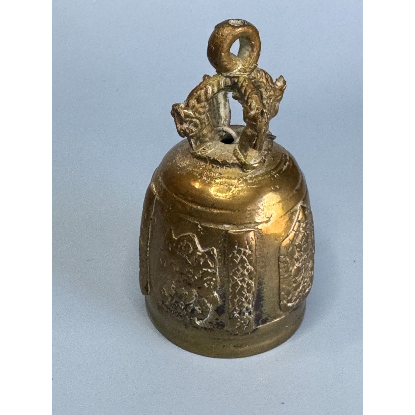 Antique Chinese Brass Guardian Bell Taotie Mask Qing/Republic Era Decorative Piece 3.5" Tall