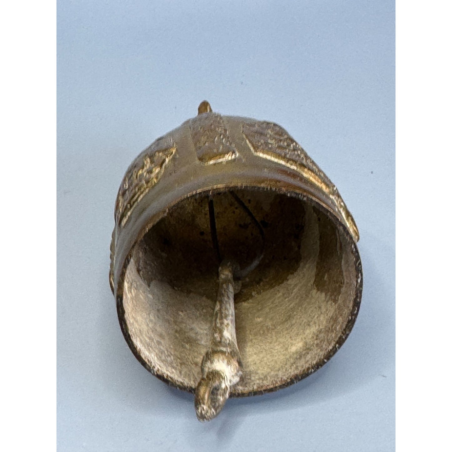 Antique Chinese Brass Guardian Bell Taotie Mask Qing/Republic Era Decorative Piece 3.5" Tall