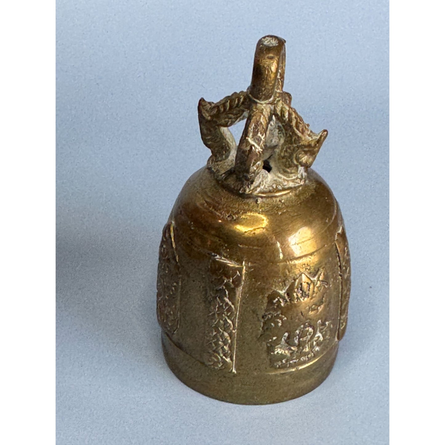 Antique Chinese Brass Guardian Bell Taotie Mask Qing/Republic Era Decorative Piece 3.5" Tall