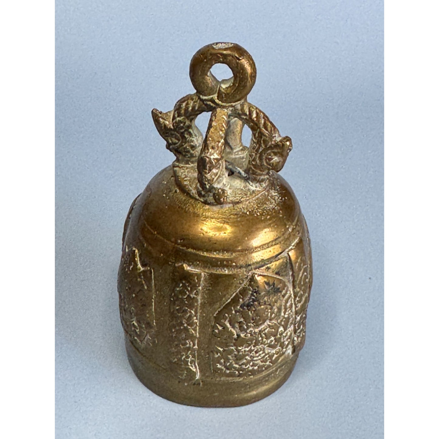 Antique Chinese Brass Guardian Bell Taotie Mask Qing/Republic Era Decorative Piece 3.5" Tall