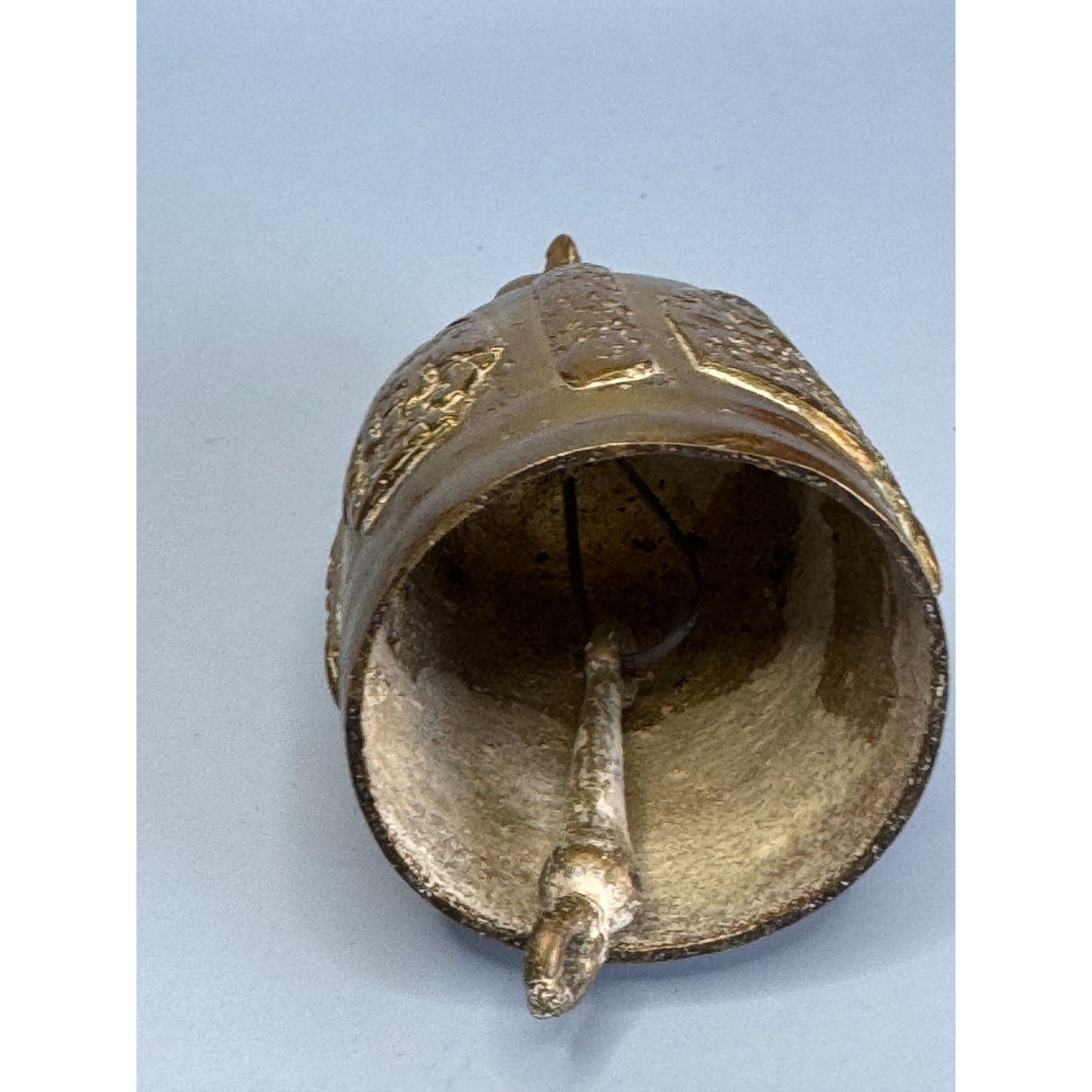 Antique Chinese Brass Guardian Bell Taotie Mask Qing/Republic Era Decorative Piece 3.5" Tall