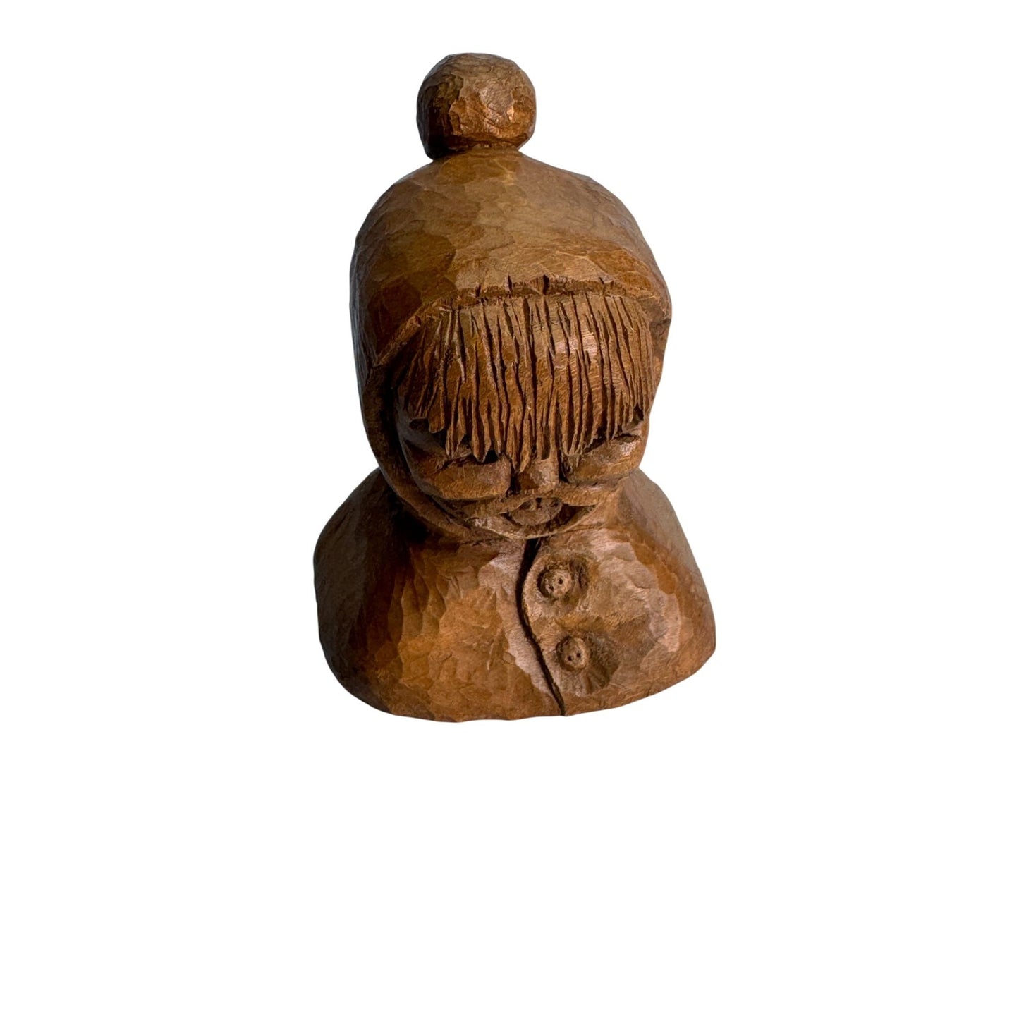 Vintage Switzer Carved Wooden Figure W/ Top Knot Bun Folk Art Sculpture Signed