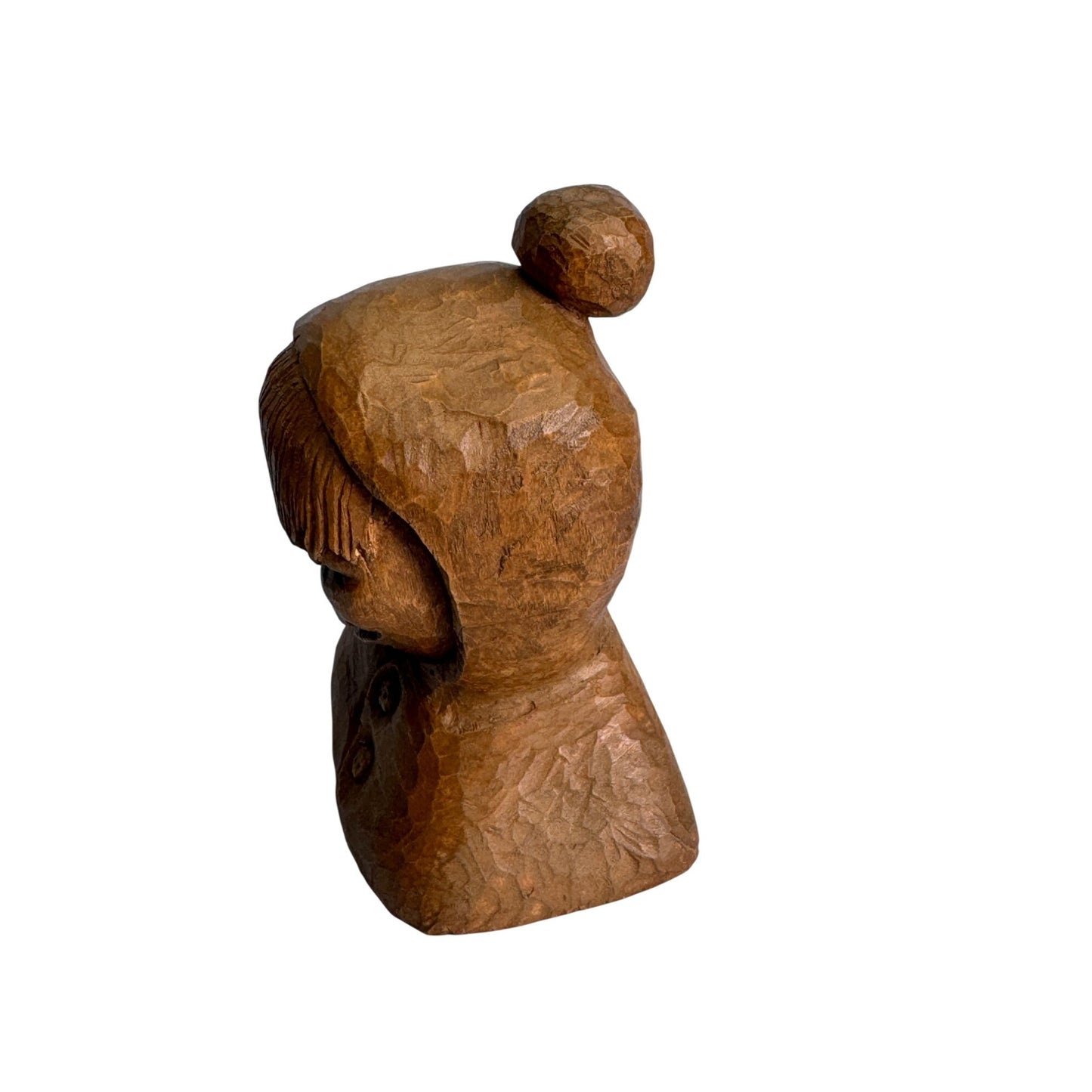 Vintage Switzer Carved Wooden Figure W/ Top Knot Bun Folk Art Sculpture Signed