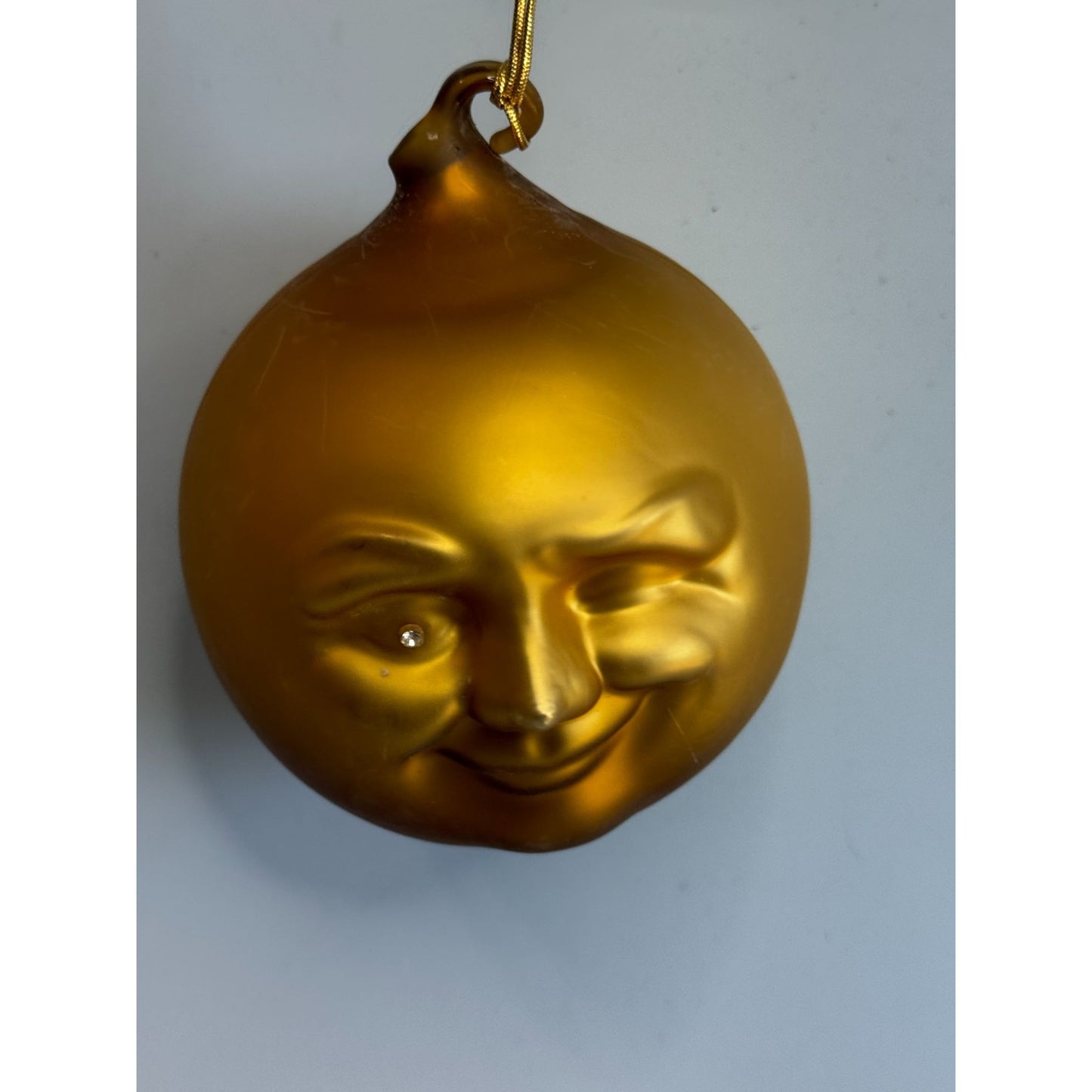 Dept 56 Man In The Moon Glass Ornament Winking Jeweled Eye Gold W/ Original Box 5.5" X 4"