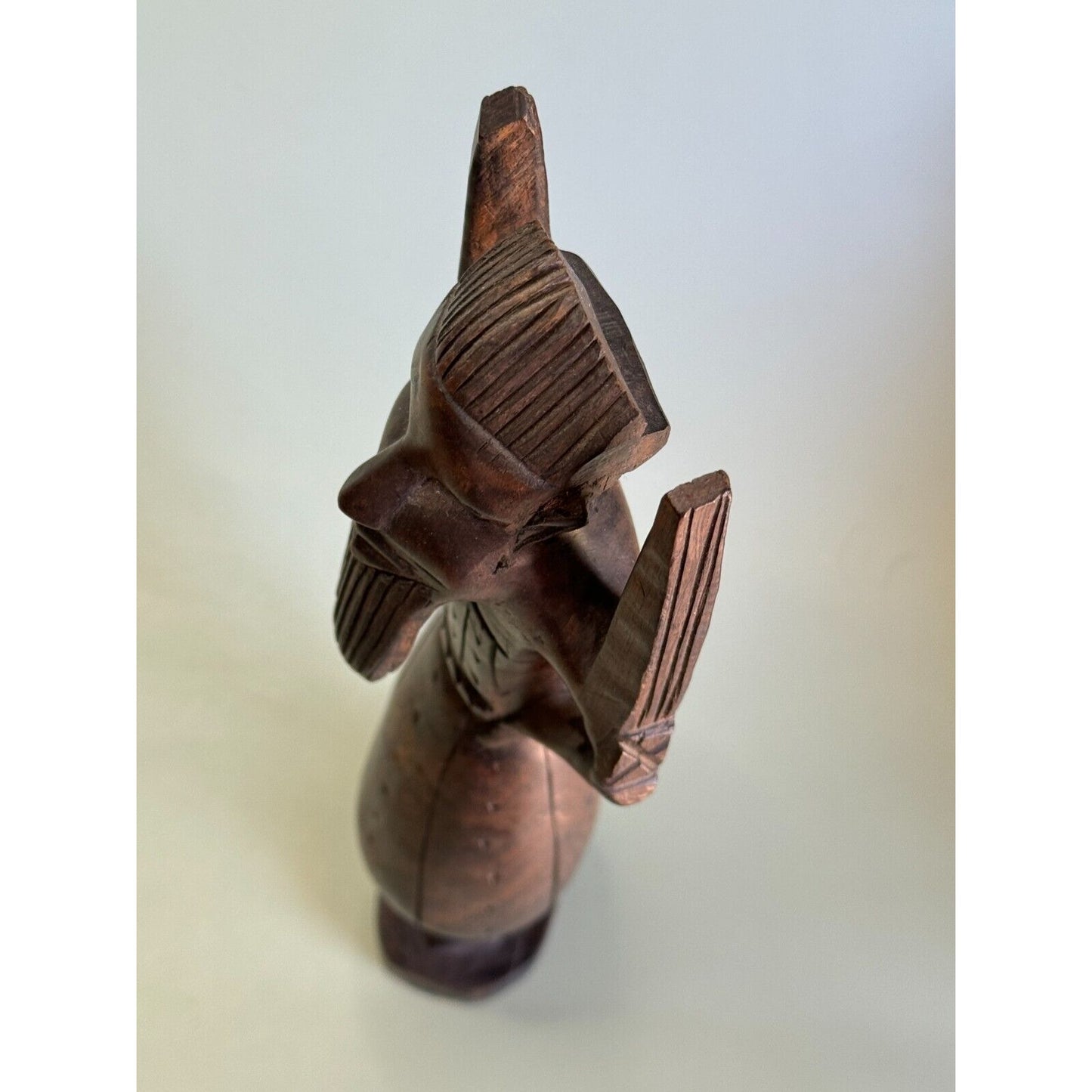African Tribal Hand Carved Male Elder Winged Shoulder Ebony Wood Figurine Kenya