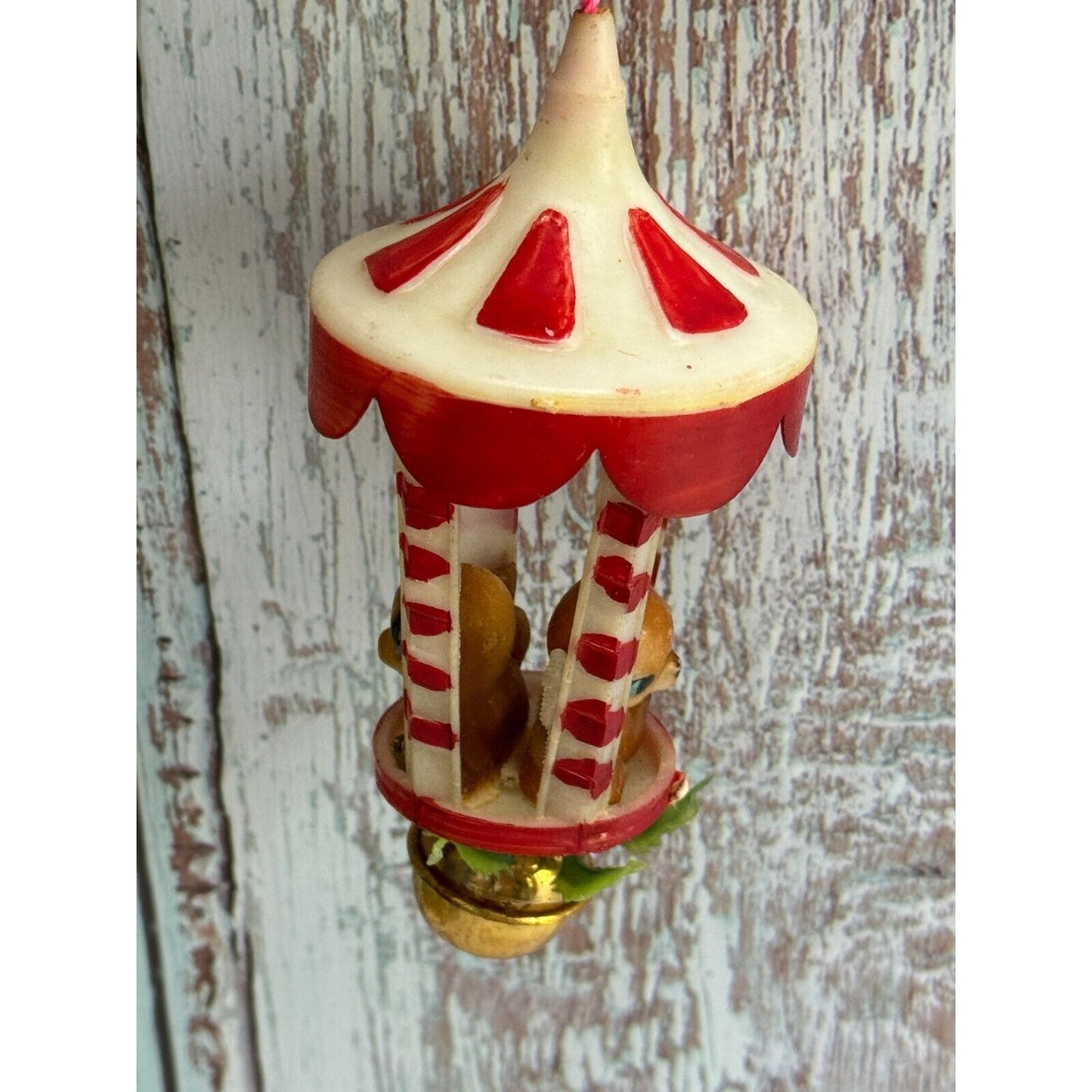 Vintage Plastic Deer Fawn Carousel Christmas Ornament C1950's
