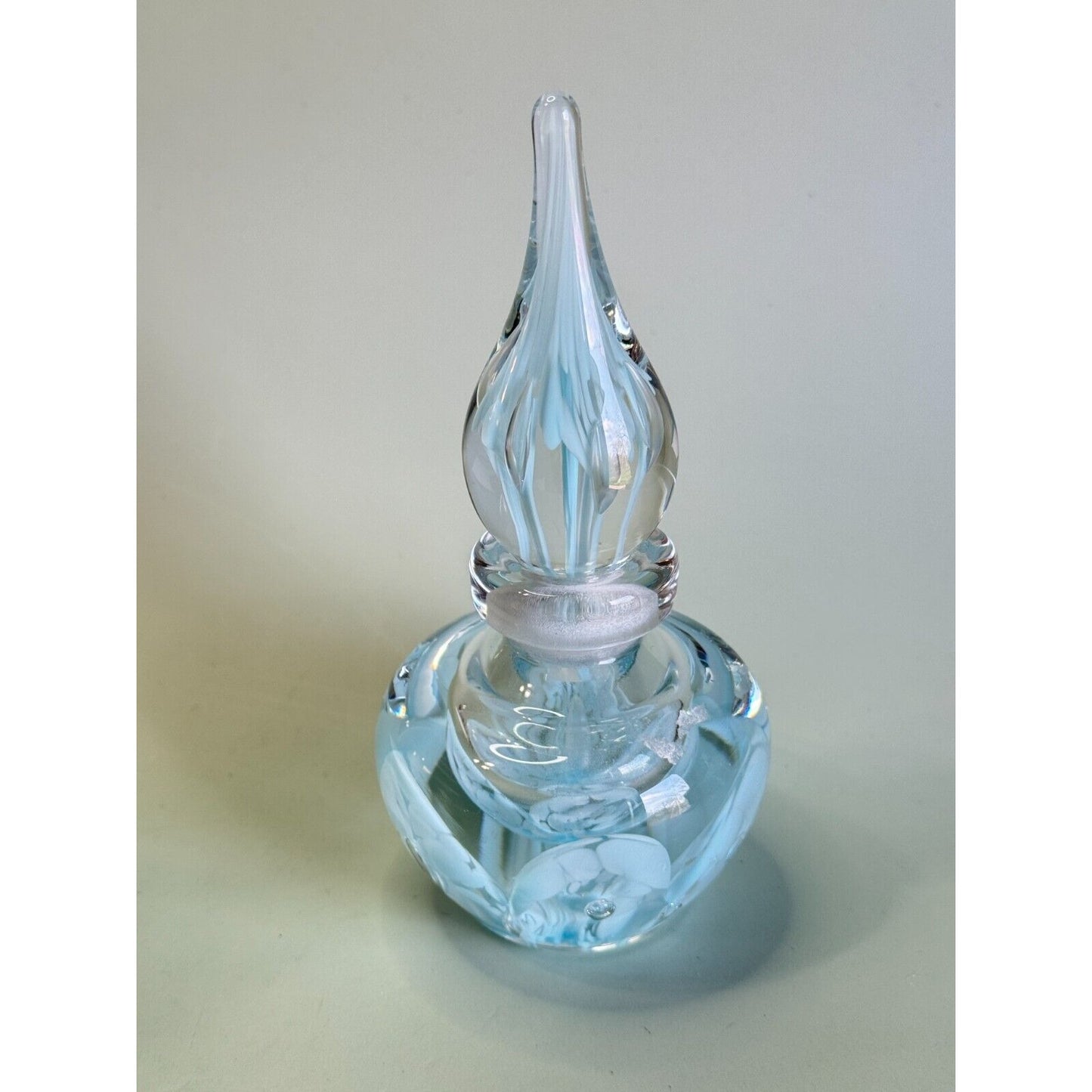 1977 Joe Zimmerman Blue Swirl Art Glass Perfume Bottle Paperweight Signed Empty