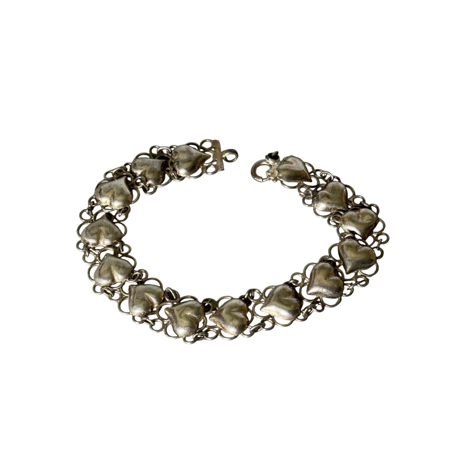 Vintage Sterling Silver Heart Link Bracelet 7.5" 925 Marked On Clasp Elegant Gift