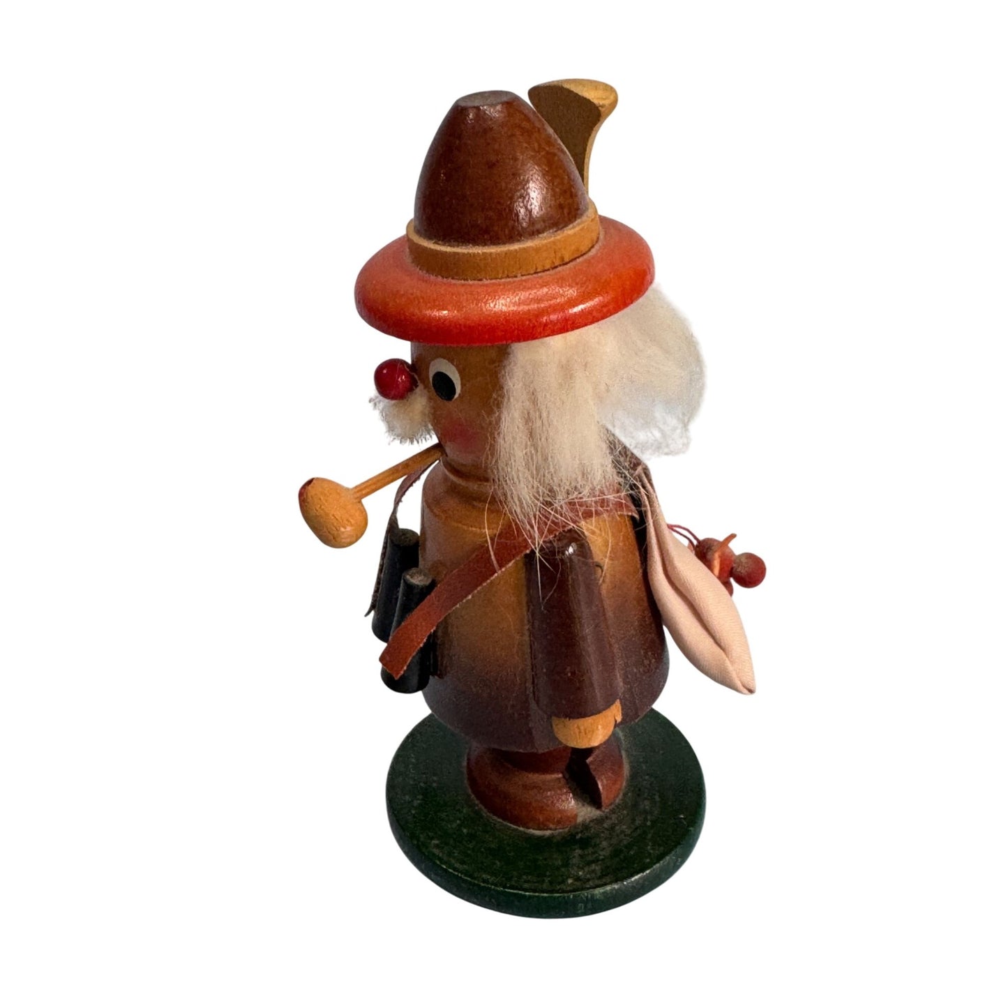 Midcentury Erzgebirge German Wooden Mini Smoker Bird Hunter Figure 4 3/4 Inch Brown