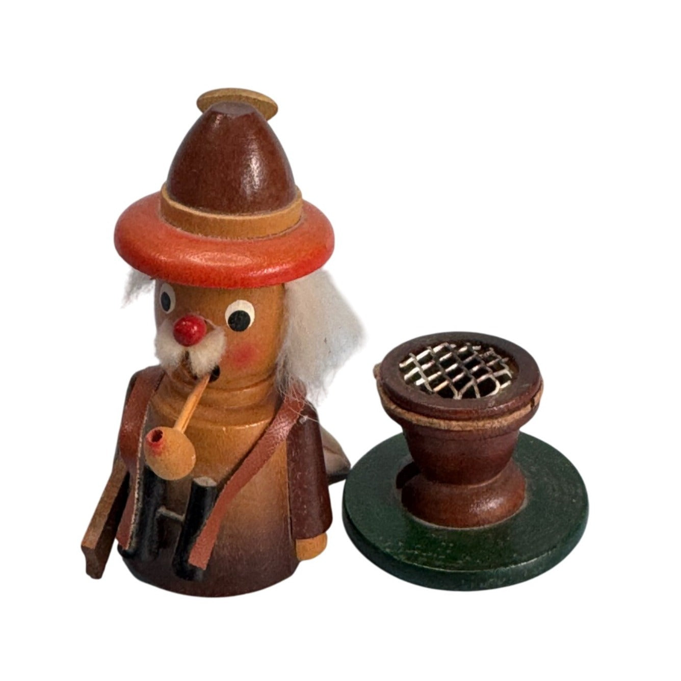 Midcentury Erzgebirge German Wooden Mini Smoker Bird Hunter Figure 4 3/4 Inch Brown