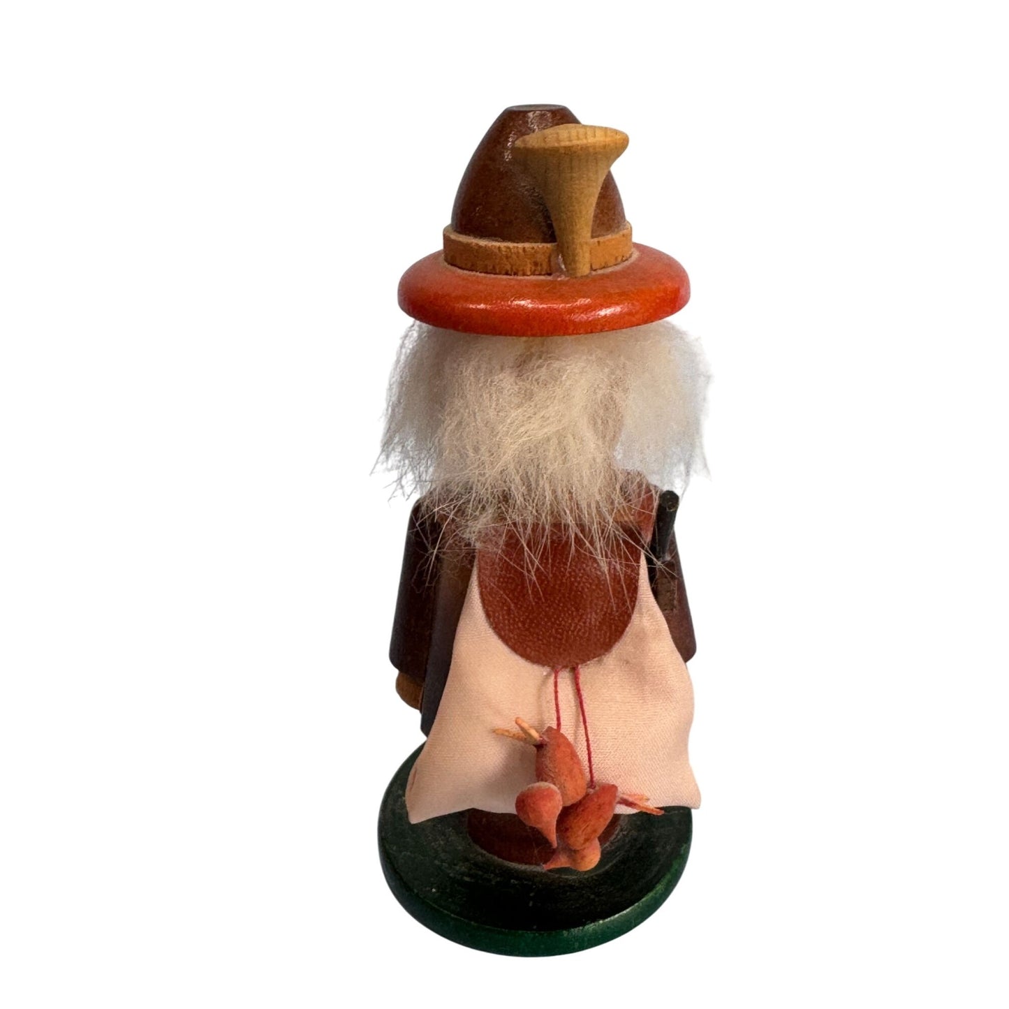 Midcentury Erzgebirge German Wooden Mini Smoker Bird Hunter Figure 4 3/4 Inch Brown
