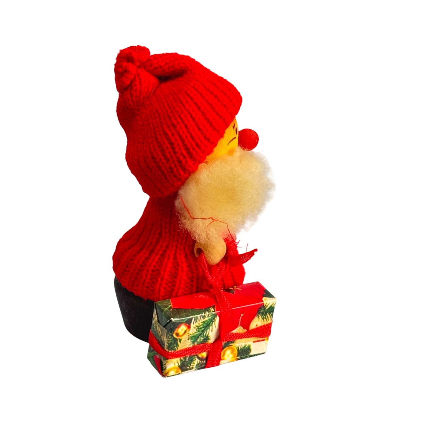 Swedish Tomte Gnome Santa Elf Figurine With Wood Body & Spun Cotton Beard