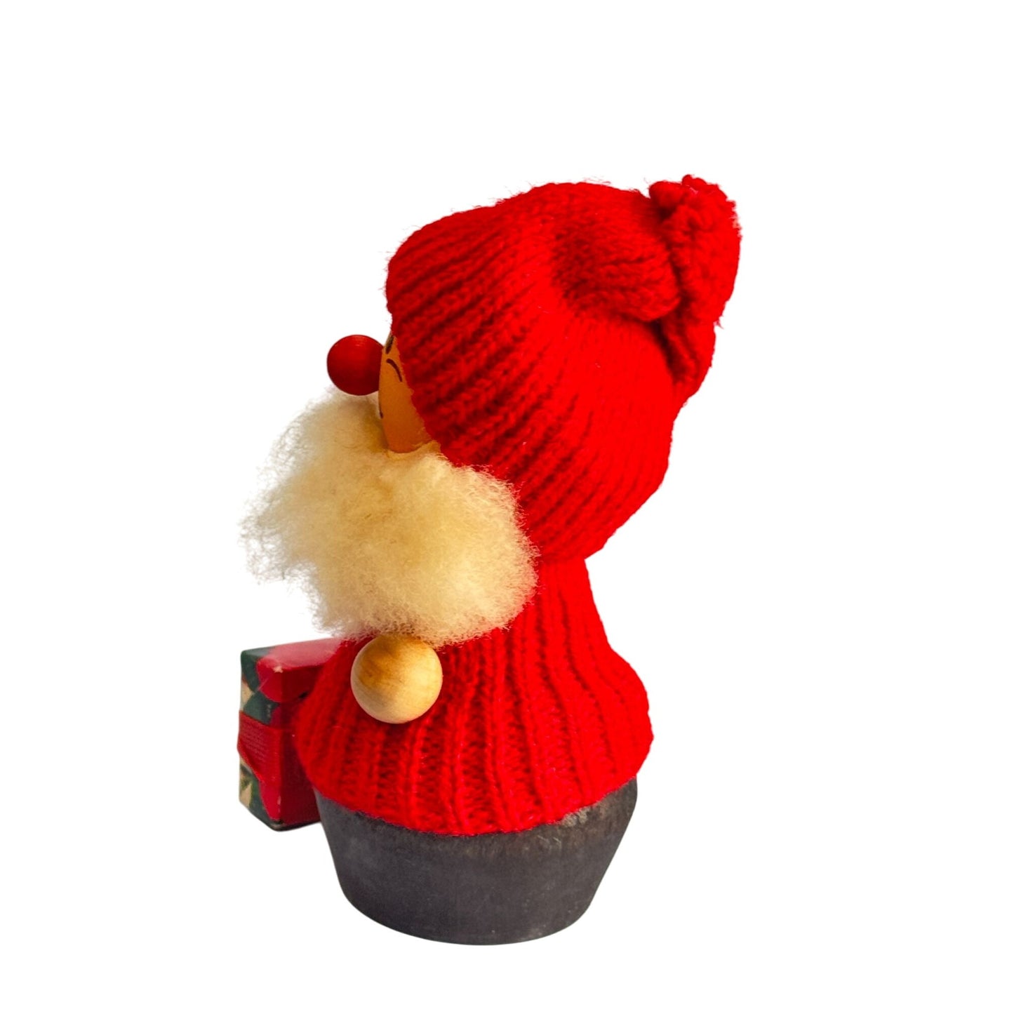 Swedish Tomte Gnome Santa Elf Figurine With Wood Body & Spun Cotton Beard