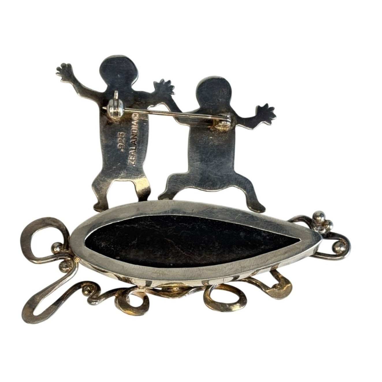 Zealandia 925 Sterling Tribal Dance Brooch Pin On Orthoceros 2 3/4"