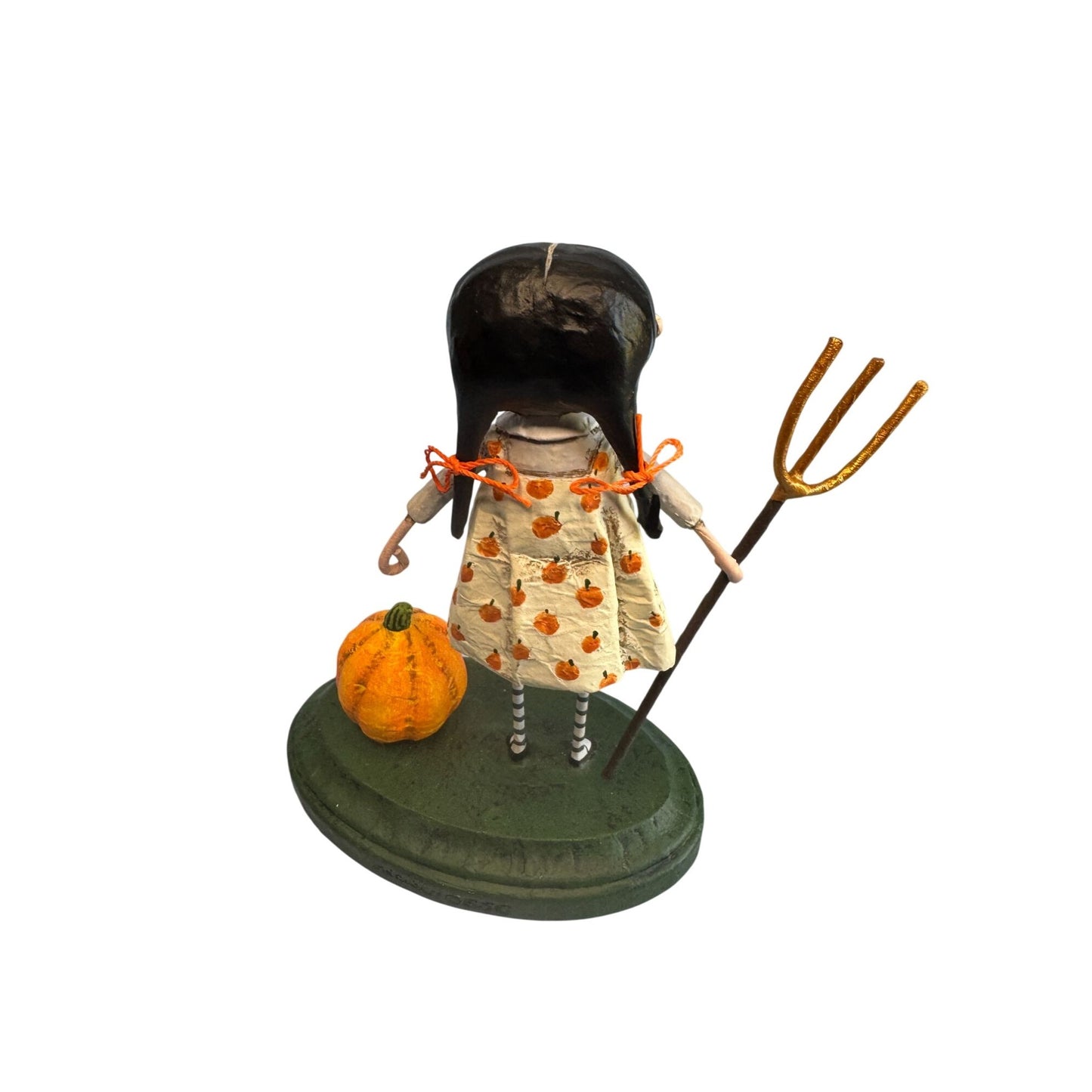 Lori Mitchell Pru The Pumpkin Farmer Figurine Halloween Folk Art 6.75" Signed