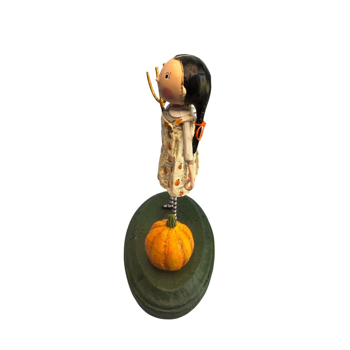 Lori Mitchell Pru The Pumpkin Farmer Figurine Halloween Folk Art 6.75" Signed