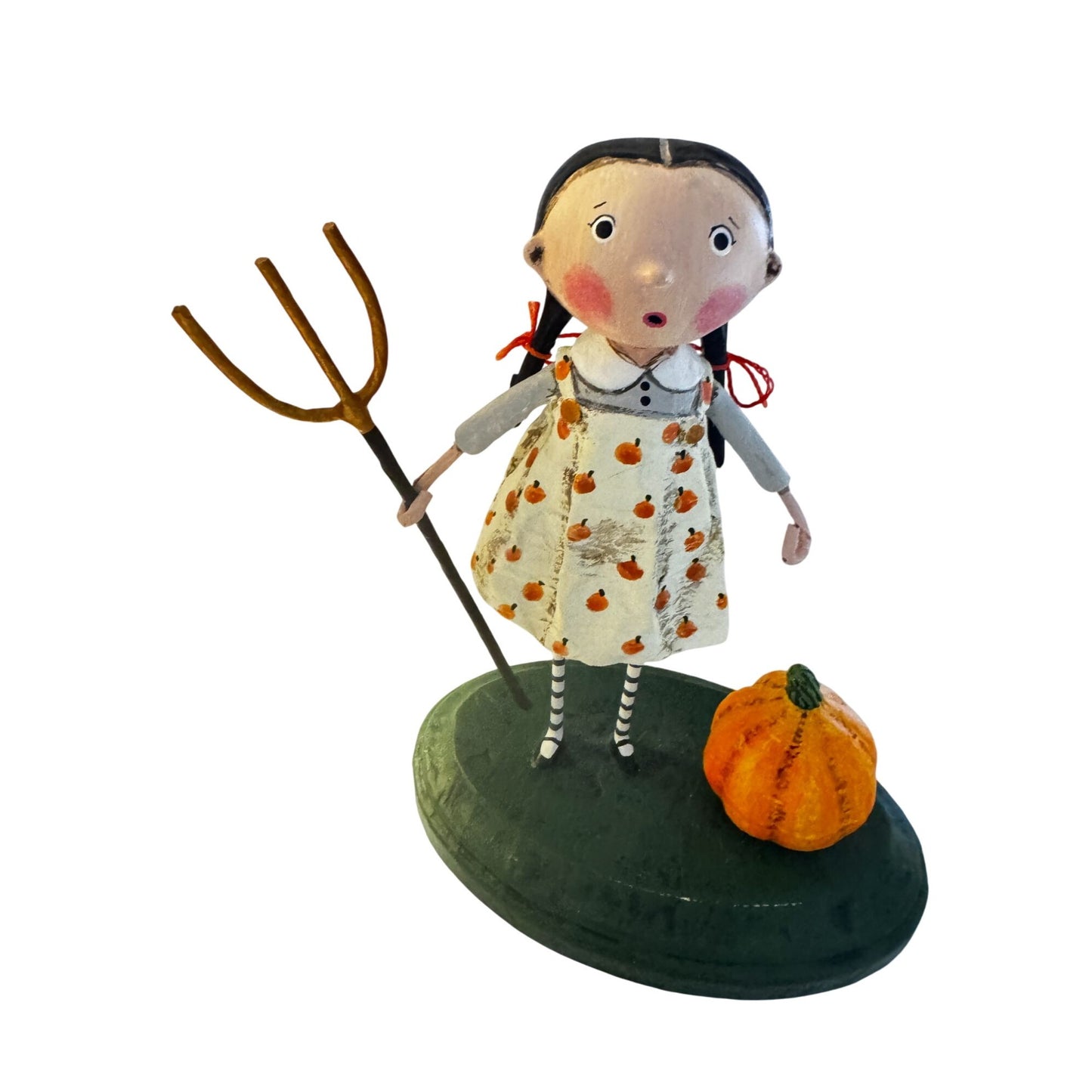 Lori Mitchell Pru The Pumpkin Farmer Figurine Halloween Folk Art 6.75" Signed