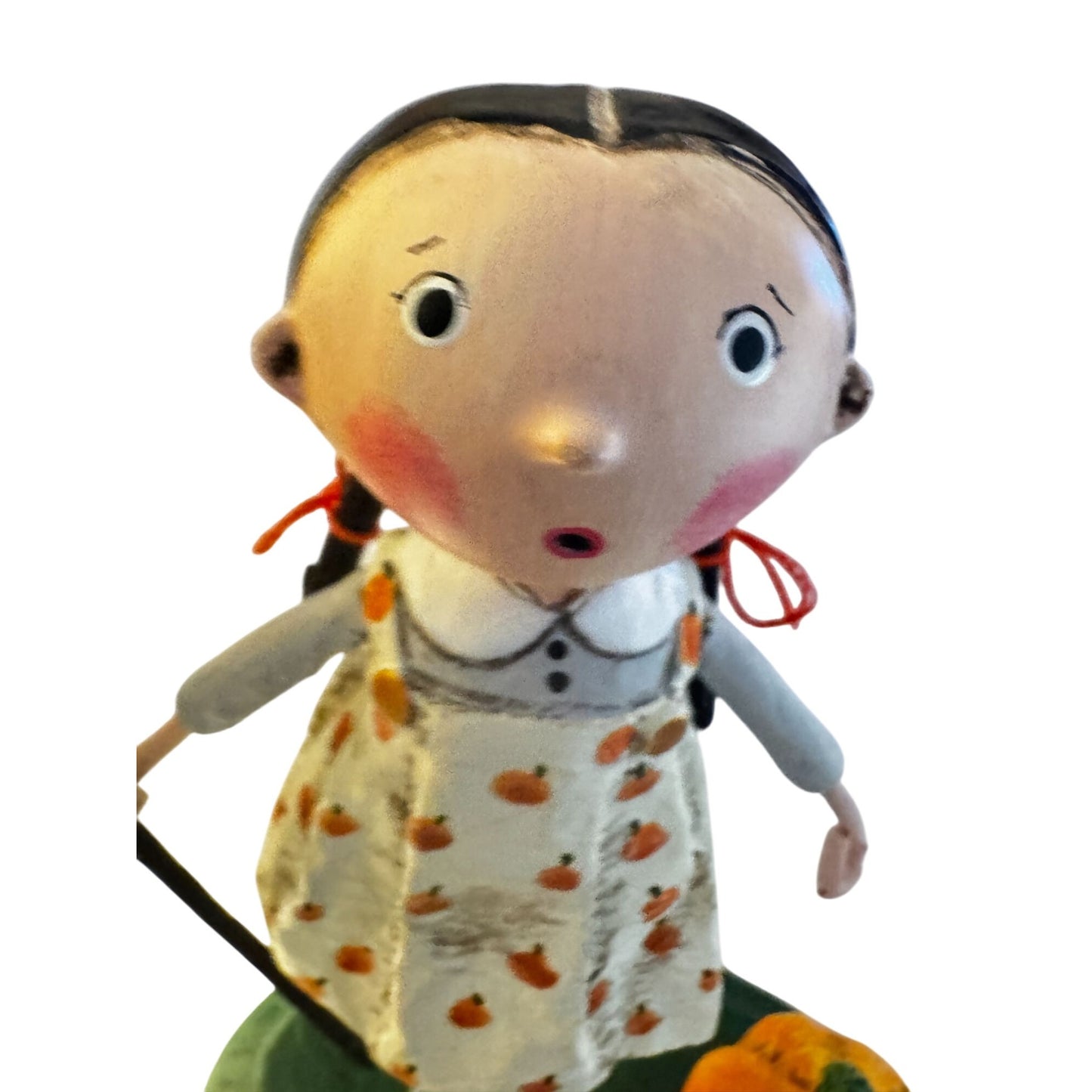 Lori Mitchell Pru The Pumpkin Farmer Figurine Halloween Folk Art 6.75" Signed