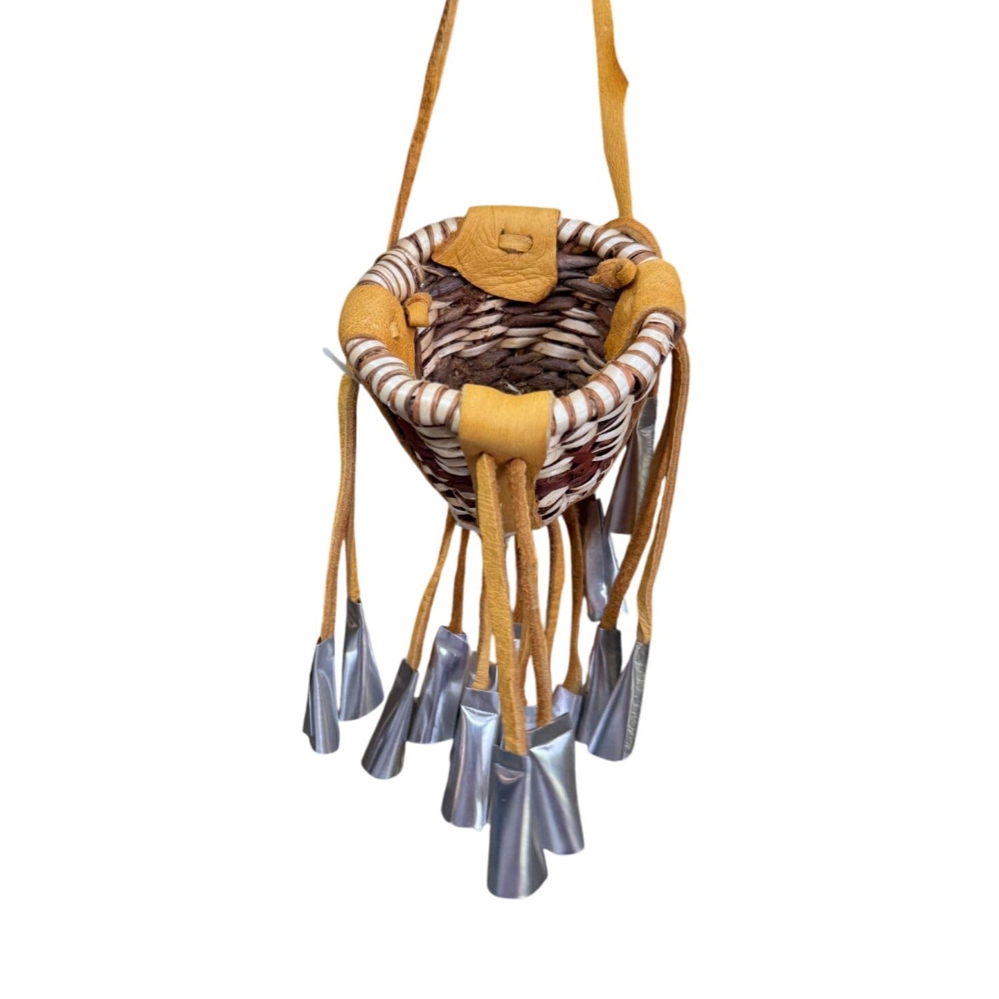 Native American Miniature Burden Basket Leather Jingles Bien Mur Indian Market